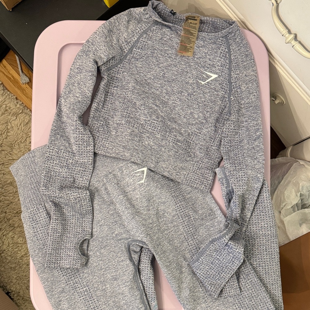 GymShark Gray Crop Long Sleeve and Leggings Set